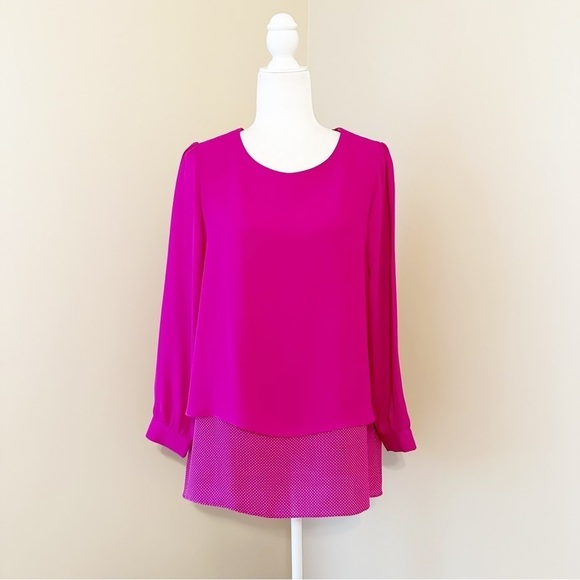 Trisha Tyler Pleated Back Pin Dot Pink Top - Medium - Picture 1 of 9